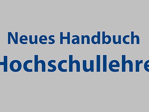 blaue Schrift auf grauem Hintergrund "Neues Handbuch Hochschullehre"
